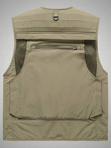 Men's Khaki Casual Fishing/Travel/Outdoor Multi-Pocket Vest Jacket, Suitable For Spring, Summer, Autumn And Winter, Hiking, Photography, Fishing, Camping, Hunting, Tactical Journalist Vest - 卡其色 - 查看 2