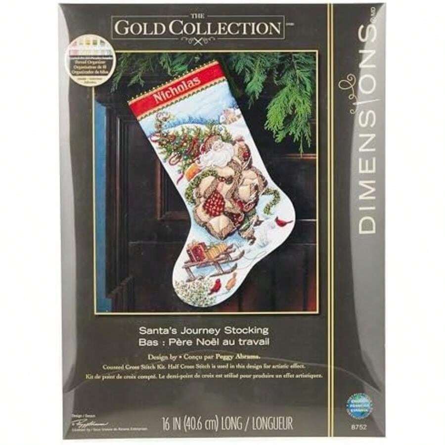 Dimensions Needlecrafts Counted Cross Stitch, Christmas Sled Stocking(Bota el Viaje de Santa) - Multicolor - Ver 1