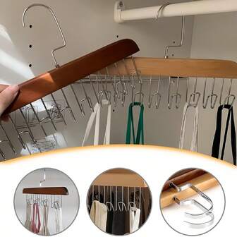 1/2/3pcs Space-Saving Wooden Clothes Hanger With 8 Hooks - Heavy Duty, 360° Rotation, Suitable For Bras, Camisoles, Scarves Etc. - Closet Organizer