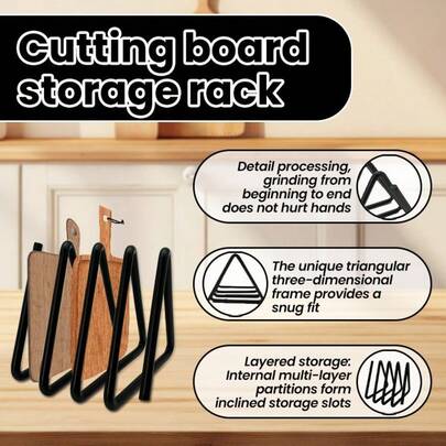 Suclain Cutting Board Holder, Triangular Cutting Board Rack, Black Metal Dish Drying Rack For Cabinet Countertop Shelf