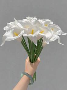 Bó hoa loa kèn trắng nhân tạo (5/10/20 cành, cao 13,4 inch) | Hoàn hảo cho đám cưới, Ngày của Mẹ, trang trí nhà cửa lễ Phục Sinh, trang trí sân vườn ngày Valentine, trang trí phòng, đồ nội thất ngoài trời, quà tặng ngoài trời cho phụ nữ. - trắng - Xem 5