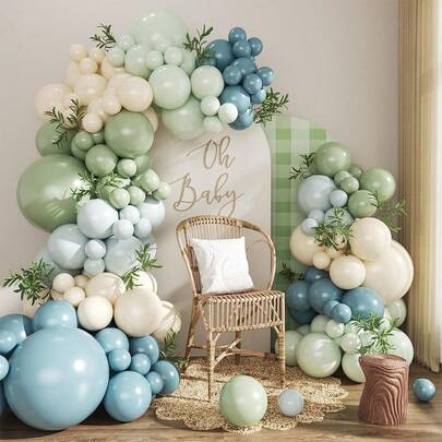 124Pcs Dusty Blue Sage Green Balloon Arch Kit, Fog Blue Light Blue Green Sand White Balloons Different Size For Bridal Shower Anniversary Birthday Party Decorations