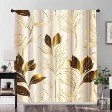 2 pièces Rideaux élégants à imprimé feuille, design artistique abstrait doré et marron, rideaux en polyester semi-transparents, durables et lavables en machine, avec passants pour tringle (tringles non incluses), convient pour le bureau, le salon, la chambre, la salle à manger, la cuisine, la salle de bain, le bureau. Rideaux semi-transparents faciles à installer, décoration d'intérieur quotidienne, convient pour toutes les saisons - Multicolore - Voir 14