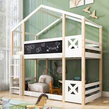 (=517273AAW)Children's Treehouse Bed With Ladder 90 X 200 Cm, Loft Bed For Children – 2x Slatted Base – Natural & White - White - View 10