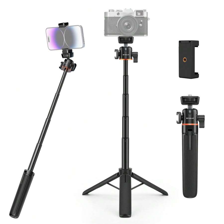 PULUZ Mini Trípode de Extensión para Cámara de Teléfono con Cabezal de Bola de 360 Grados y Zapata Fría para Selfie (Negro)