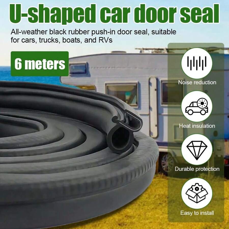 Black Rubber Push-In Door Sealing Strips For Car Doors, Suitable For Cars, Trucks, Recreational Vehicles, And RVS - Noise Reduction And Heat Insulation - Black - View 1