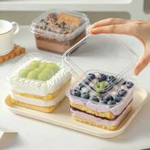 Caja de tiramisú especial desechable, caja de embalaje transparente, molde, pegatina de embalaje para pasteles, aperitivo cuadrado de leche de soja, 10 Uds., 400ml QVM6 - Claro - Ver 4