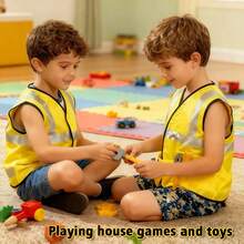 B.B.STUDY 8pcs Construction Role Play Toy Set, Children's Pretend Play Toy Set, Engineer Costume Props, Includes 5pcs Construction Props, Overalls, Hat And Belt, Ideal For Multiplayer Games, Parties, Holiday Dress-Up, Perfect Gift For Boys, Surprise Toy, Suitable For Birthday, Party, New Year, Back To School Season And Other Occasions. - Yellow - View 7