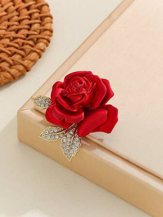 女士时尚水钻装饰3D花朵胸针，适合女士节日佩戴