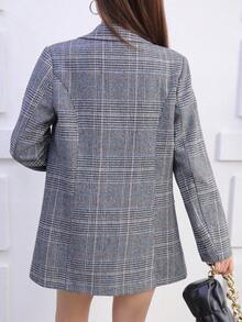 宽松版型，建议选择小一码，女士H字格纹西装外套 - 格纹图案，单排扣设计，可机洗，优雅的办公及休闲装扮，适合秋冬季节，时尚格纹上衣，女士休闲外套，带内衬，百搭春季外套 - 淺灰藍條 - 查看 5