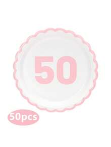10pcs/20pcs/50pcs White And Light Pink 50th Birthday Sacalloped Paper Plates Cheers To 50 Years Party Plates Men Women 50th Birthday Anniversary Disposable Floral Shaped Pink Cake Dinner Plates For Party Event Festival Supplies Decorations - Pink 50 Years Old - View 9