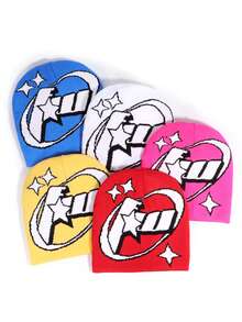 1pc Men's Letter C Constellation Print Jacquard Knitted Cap, Fashion Multi-Color Unisex Acrylic Beanie Hat, Fashion Streetwear Warm Winter Accessory Fall Outfit