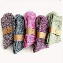5Pairs Women's Comfortable Thick Knitted Socks – Retro Warm Short Tube Style, Ideal For Spring/Winter Outdoor Travel - 5 cặp màu hỗn hợp - Xem 7
