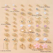 Girls Party Earring Set 30 Pairs Faux Pearl With Crystal Flower Leaf Design For Teens Gift - Gold - View 6
