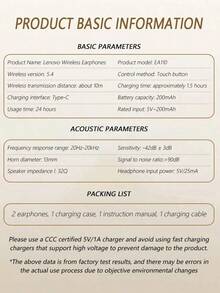 Lenovo EA110 Wireless Headset Bluetooth 5.4 Intelligent Touch Control Headphones Long Lasting Battery Life Support Android ISO - Beige - View 10