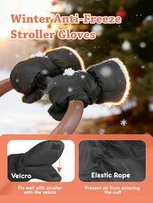 2pcs Winter Anti-Freeze Baby Stroller Gloves, Windproof Waterproof Stroller Hand Muffs, Universal Quick Release Handle Gloves, Fit For 99% Baby Strollers & Prams, Suitable For Snow Season, Baby Stroller Winter Accessories - Black - View 13