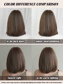 NAMM 12英寸直发波波头假发，轻盈舒适，蓬松金色挑染刘海，全机织耐热纤维假发，适合日常Y2K、洛丽塔和哥特风格，百搭时尚配饰 - 挑染金色 - 查看 8