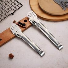 1PC Metal Kitchen Tongs Stainless Steel - High Temp Resistant Cooking Grilling BBQ Tongs, Serving Tongs For Buffet Food Pasta Salad, Ice Toaster Grill Tongs - Silver - View 5