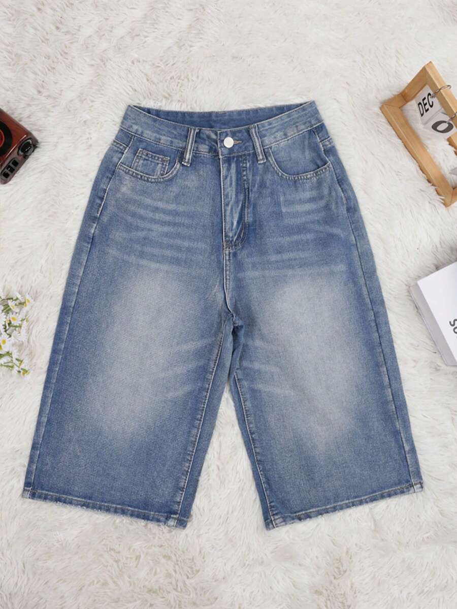 Quần short denim nữ mùa hè, họa tiết râu mèo rách rưới kiểu Y2K, trang phục thường ngày thoải mái, quần short Bermuda ống đứng phong cách retro thập niên 90. - Lau sạch sâu - Xem 1