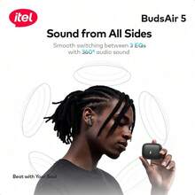 itel سماعات أذن بلوتوث BudsAir 5 شبه داخل الأذن، تصميم خفيف داخل الأذن، تشغيل لمدة 36 ساعة ممتدة، دعم الترجمة الآلية، صوت مكاني 360 درجة، انخفاض في التأخير إلى 60 مللي ثانية - أبيض - مشاهدة 6