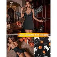 - Lencería para mujer, con tirantes delgados, camisón de babydoll(G Negro -) - Multicolor - Ver 5