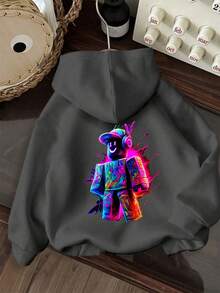 Tween Boy Graphic Print Thermal Lined Sweatshirt, Warm & Comfortable For Autumn/Winter - Dark Grey - View 4