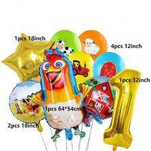 Bộ 9 bóng bay trang trí tiệc theo chủ đề trang trại hoạt hình, bóng bay lá kim loại hình gà trống, bóng bay cao su họa tiết máy kéo hình trang trại bò, gà, thích hợp cho sinh nhật, thú cưng, trang trí tiệc theo chủ đề trang trại mơ ước của nông dân - Nhiều màu - Xem 14
