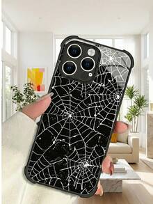 1 Funda protectora minimalista negra para smartphone, compatible con Apple 17/17pr/17promax/Air/16/15/14/13/12/11 y otros modelos, con elemento de patrón de telaraña anti-caída, adecuada para regalar a amigos