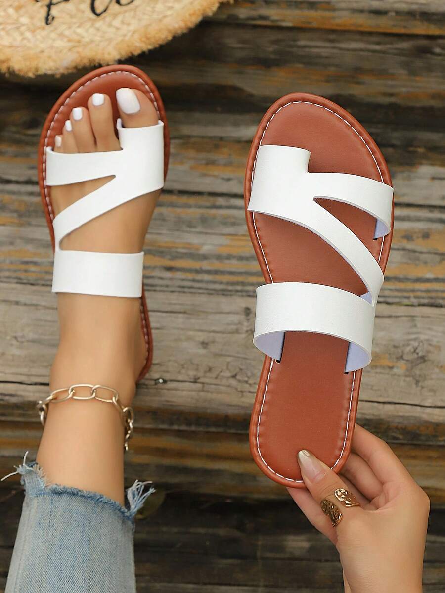 Mẫu sandal đế bằng thanh lịch mới cho nữ mùa Xuân/Hè 2026, sandal thời trang casual đi biển. - trắng - Xem 1
