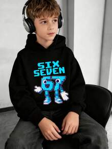 Tween Boy Graphic Print Thermal Lined Pullover Sweatshirt Sweatshirt, Warm & Comfortable For Autumn/Winter