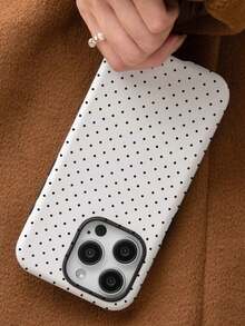 二合一高清波点图案手机壳，适用于苹果 11/12/13/14/15/16/14 Pro Max/15 Pro Max/16 Pro Max/16 Pro，简约个性化节日礼物，送给家人和朋友的理想之选，双层设计，更防震 - 白色 - 查看 3