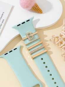 5pcs Unique Jewelry For Smart Watch Gold English Letters A,B,C,D,E,F,G,J,K,L,M,R,S In Decorative Diamond Apple Nail And Ring Loop Jewelry With I Watch Band 40mm 41mm 42mm 38mm 44mm 45mm 46mm 49mm, Soft Silicone Sport Bands With Decorative Compatible With Smart I Watch Charms For Series 10 9 8 7 6 5 4 3 2 1 SE For Women