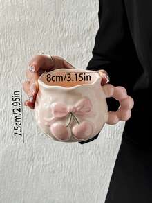 1pc High-Quality Embossed Cherry Ceramic Mug, Hand-Painted Bowknot Design, Pink Girly Style, Office Coffee Cup, Home Afternoon Tea Latte Cup, Juice Beverage Cup, Breakfast Milk Cup, Couple Water Cup, Holiday Gift Mug - Multicolor - View 17