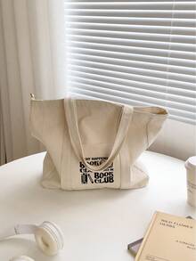 手提包和配套化妆包，书本图案，印有“BOOK CLUB”字样，简约购物袋，米色休闲款，便携式洗漱包，书包，大容量，便携，适合青少年女孩、女性、大学生、白领，完美适用于工作、返校、中学、高中、大学、假期、教师节礼物、生日礼物（送给家人和朋友）、圣诞节、情人节。 - 彩色 - 查看 8