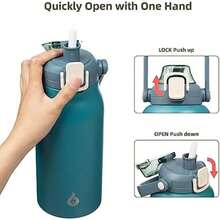 BJPKPK - Botellas de agua aisladas con pajita, botella de agua de metal de acero inoxidable de 34 onzas con tapa de apertura con una sola mano, jarras deportivas sin , termo, frascos para hombres y(1.7 Litros 57 ozAzul claro) - Multicolor - Ver 5
