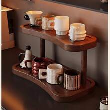 Raft de depozitare pentru blat cu 2 niveluri, culoare nuc, organizator elegant pentru machiaj, parfum și îngrijire a pielii, potrivit pentru baie, bucătărie și birou, cu compartimente de depozitare separate închise - Maro - Vizualizare 3