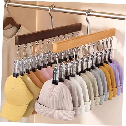 1 Stück 12 Clips Holz Hutaufhänger, Wäschetrockner für Unterwäsche, Krawatten, Camisoles, Schals, Gürtel, Haushaltsorganisator für Badezimmer, Schlafzimmer, Kleiderschrank, Garderobe, Zuhause, Wohnheim