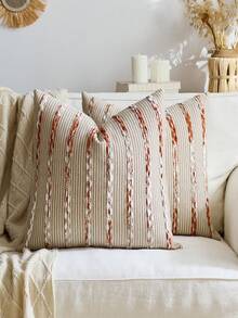 1 buc/2 buc Camel Base + Portocaliu + Fildeș cu dungi (Inserția nu este inclusă) Față de pernă cu dungi groase 3D, Față de pernă din chenilă cu model boem Farmhouse, Șemătură de pernă în culori neutre pentru canapea, pat, dormitor, sufragerie, petrecere, decor, toate anotimpurile - Bază de cămilă + portocaliu - Vizualizare 2