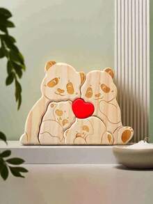 1pc Personalized Wooden Bear Family Surname Puzzle Commemorative Gift, Customized Family Surname Wooden Bear Puzzle, Personalized Bear Animal Puzzle, Home Decor, Gift For Mom, Dad, Adults, Mother's Day, Father's Day, Holiday,Home Decor Living Room - Multicolor - View 12