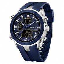 SANDA Hot 6279 防水数字手表，双显，男士硅胶表带，多功能腕表 - 均碼 - 查看 16