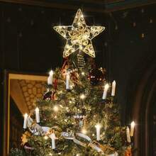 YQQ LUHI Estrella para arbol de Navidad Estrella Punta de árbol Navidad Estrella arbol Dorada Estrella para Arbol de Navidad con Luz Decoraciones del árbol de Navidad Decoracion Navidad.5735 - Dorado - Ver 3