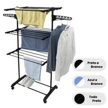 3-Tier Floor Clothesline For Clothes And Underwear, Foldable, Portable And With Wheels - 藍色 - 查看 9