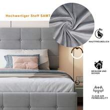 180x200 cm gepolstertes Bett, Hydraulisches Stauraumbett, Hochbett, multifunktionales Doppelbett, samtweicher Veloursstoff, Grau - Schwarz - Übersicht 5