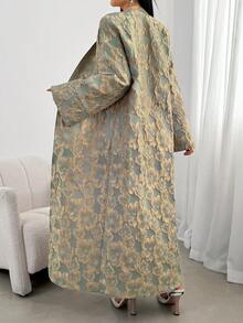 Women's Elegant Floral Jacquard Long Sleeve Arabic Robe, Party Dress, Graceful Cardigan, New Year's Eve Robe, Valentine's Day Dress, New Year Dress - Multicolor - View 2