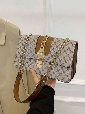 1pc (11.23in*6.29in*4.33in) Fashionable Colorful Snake/Crocodile Print Handbag, Cute Crocodile Pattern Large Capacity Tote Shoulder Bag, Mommy Bag, Practical Glossy PU Material Dirt-Resistant Waterproof, With Metal Hardware And Chain Decor, Fits Phone Wallet Charger, Suitable For Business Trip Travel Party, Black White Multiple Colors Fresh Sweet Casual Medium Capacity Handbag