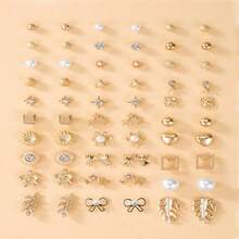 Girls Party Earring Set 30 Pairs Faux Pearl With Crystal Flower Leaf Design For Teens Gift - Gold - View 8