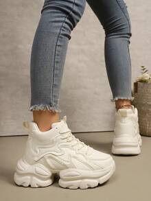 Women's Breathable Fashion 8cm Hidden Heel Casual Lightweight Walking Sneakers - Beige - View 5