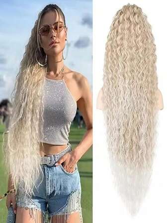 36 Inch Super Long Curly Ponytail Extensions,Synthetic Ombre Color Drawstring Ponytail For Women