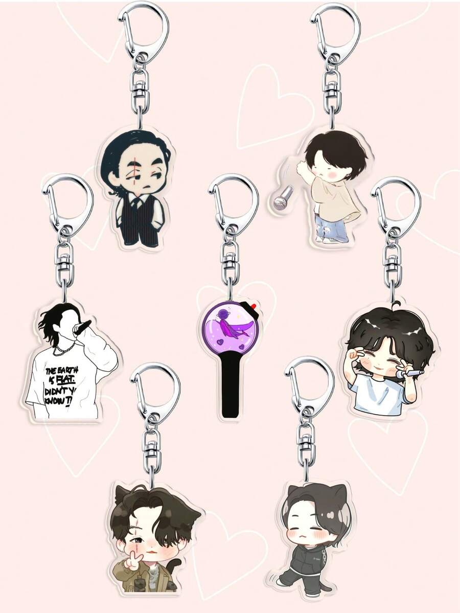 1/7件套可爱亚克力Kpop钥匙扣 GOLDEN专辑 Agust Days,D-DAY包包挂饰 汽车配件 背包粉丝必备 - 彩色 - 查看 1