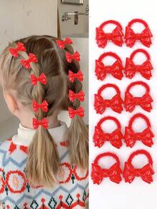 10pcs Cute Heart, Star, Bow Hair Ties, Wool Scrunchies, Red Headbands